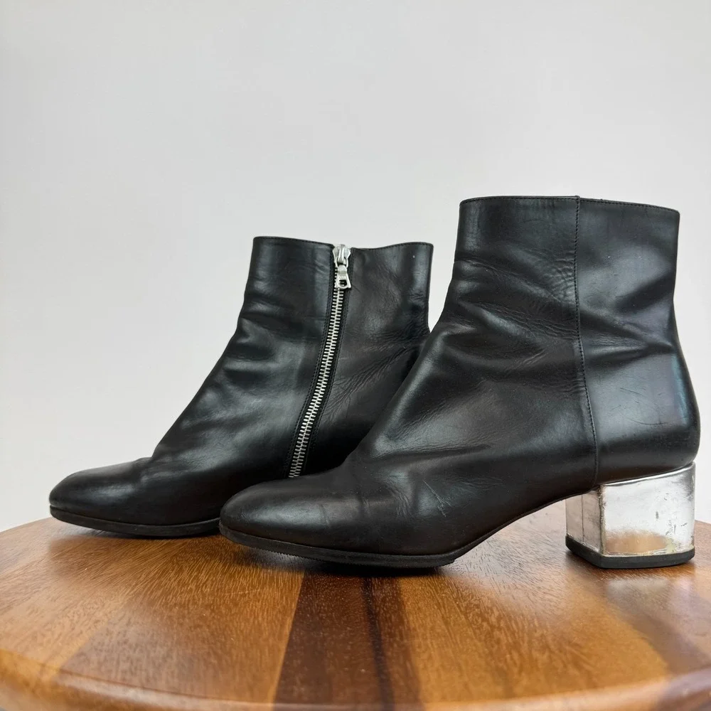 Womens‎ Dries Van Noten Black Lather Heeled Ankle Boots Booties Size 38 US 8 GUC